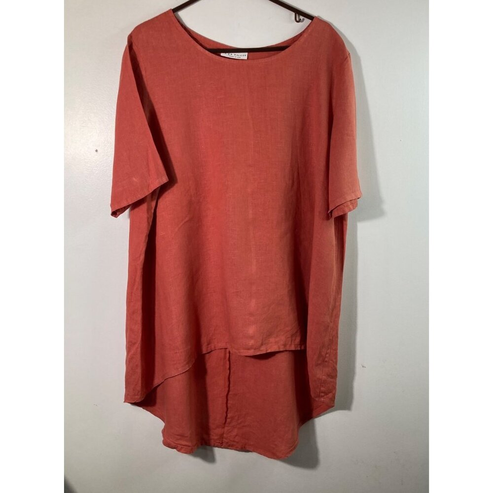 Womens Brynโ Walker Light Linen LIlo Tunic Short Sleeve Hi Lo Hem L Orange Linen